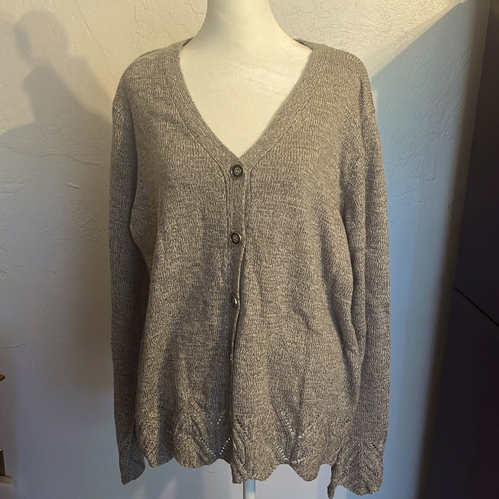 NWT Karen Scott light Brown/White variegated Cardigan Sweater Sz XL